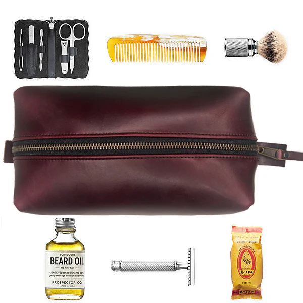 Dopp Kit / Horween Oxblood Chromexel® Leather x Japanese Train Conductor Denim - Image 9